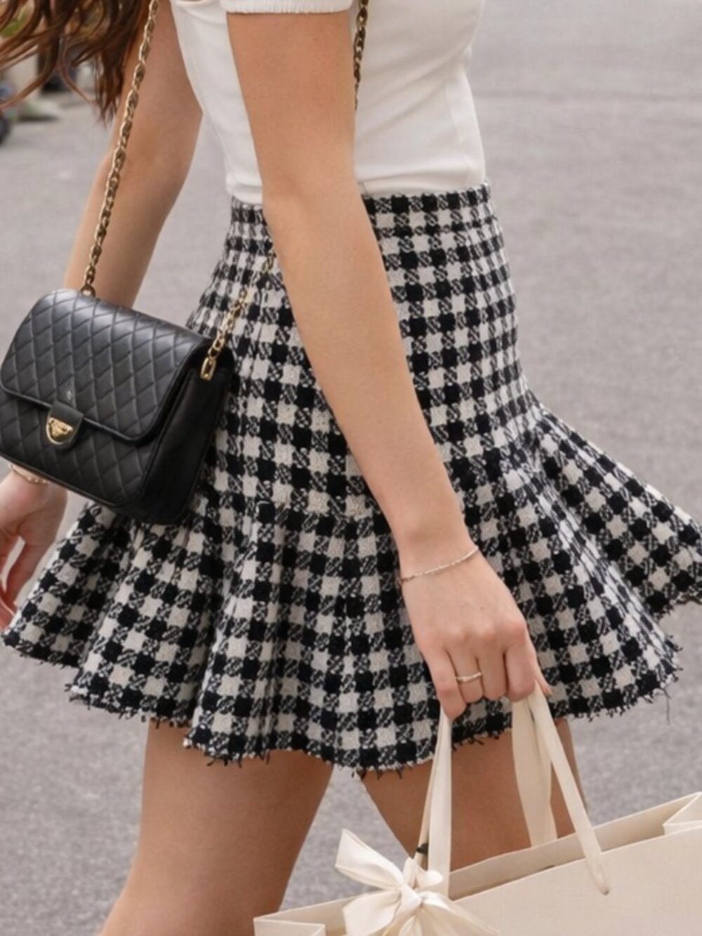 ASTR the Label Houndstooth Swing Mini Skirt Flounce NWOT Rare L